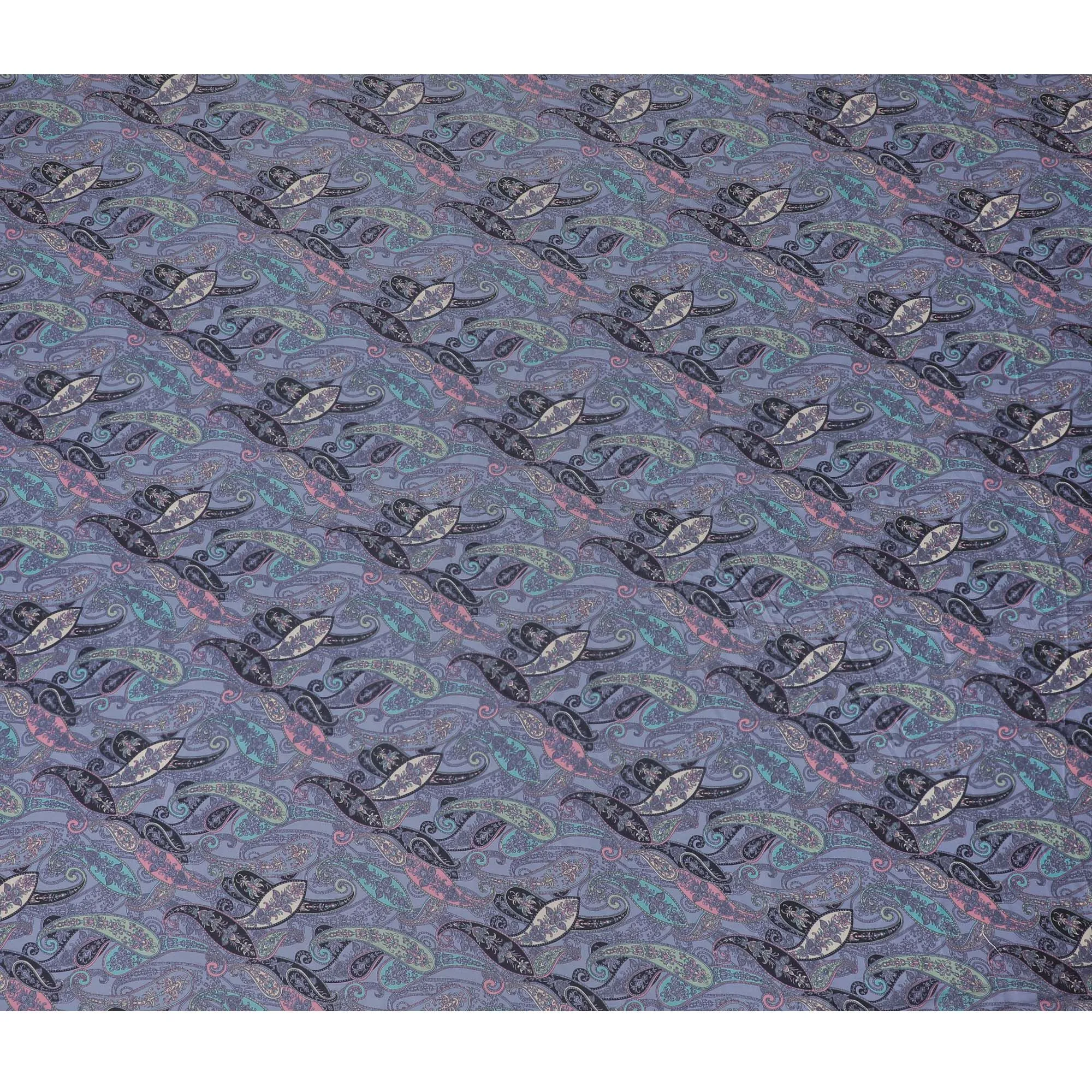 Enchanted Paisley Modal Satin Fabric in Twilight Hues - 110cm Wide, Luxurious Feel from India-D18520