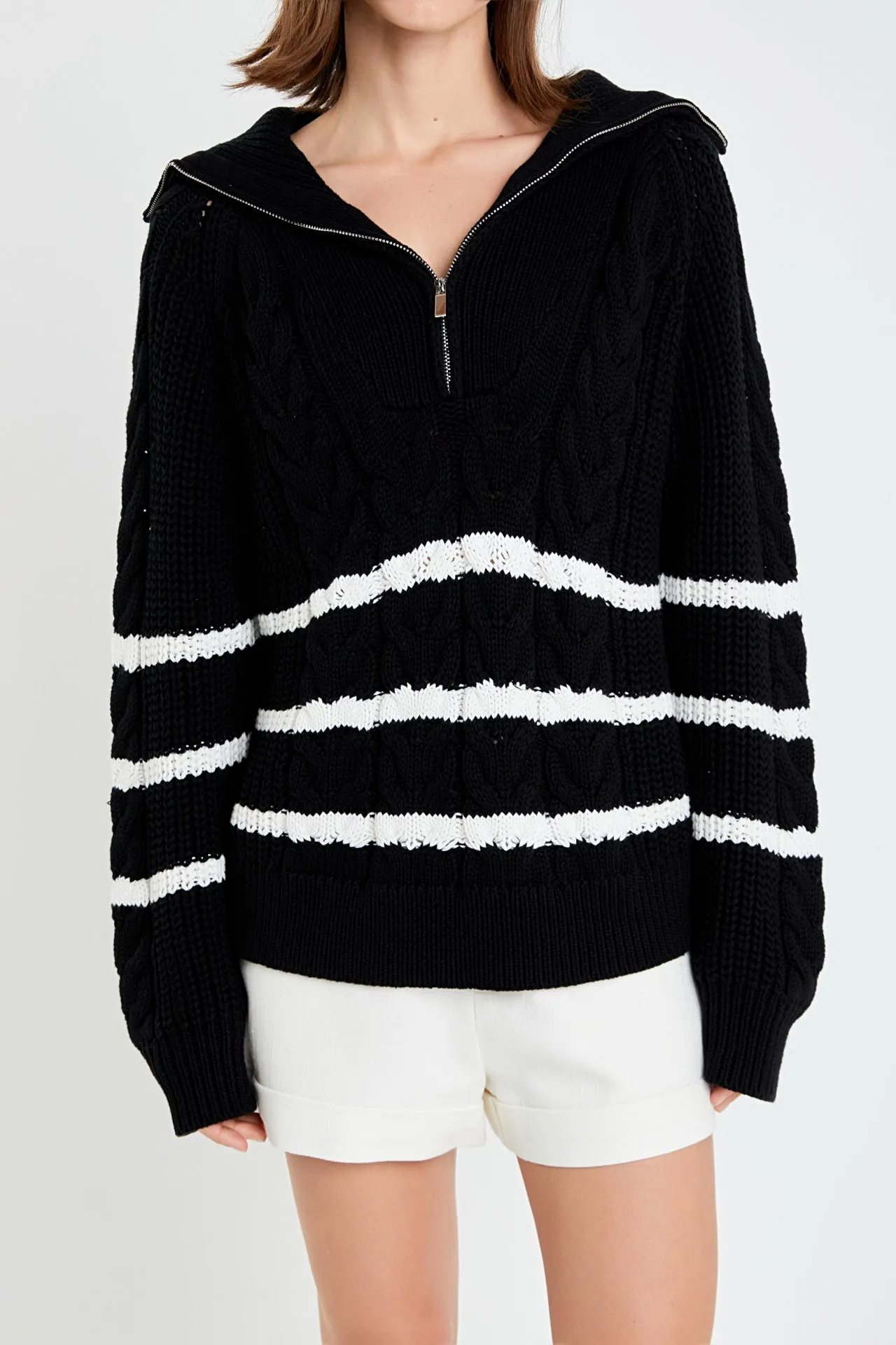 English Factory - Stripe Zip up Sweater