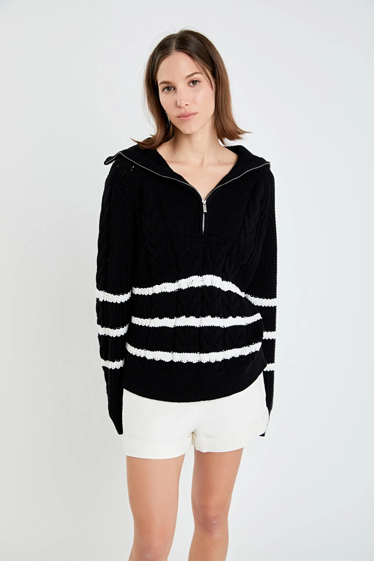 English Factory - Stripe Zip up Sweater