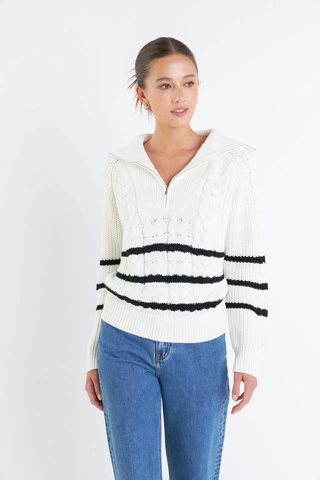 English Factory - Stripe Zip up Sweater