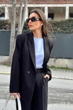 Ensemble Tailleur Noir – Blazer Oversize et Pantalon Élégant pour Femmes