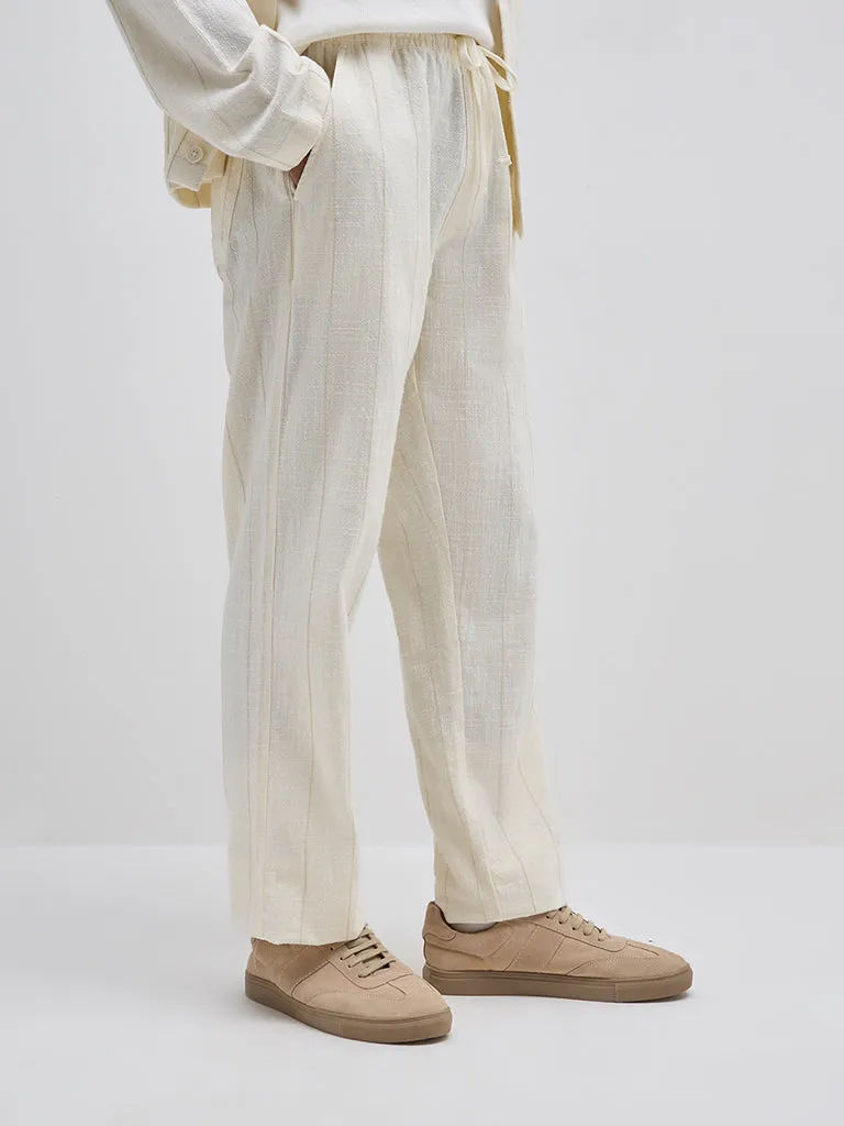 ETA Cream Striped Resort-Fit Mid-Rise Cotton Chinos