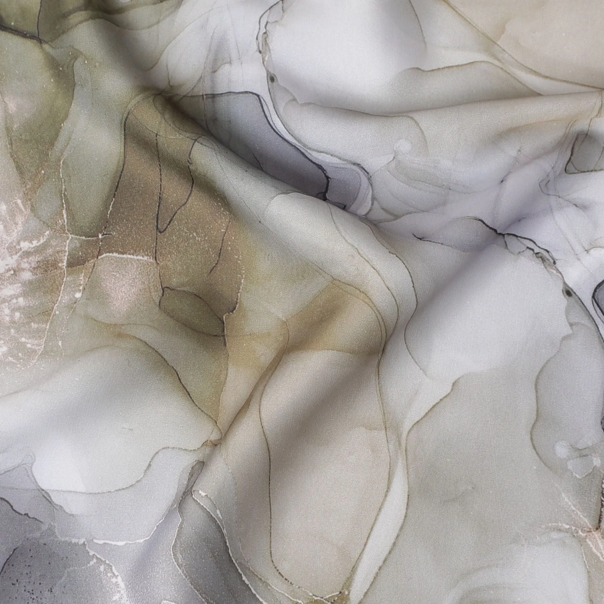 Ethereal Marble Swirl Modal Satin Fabric - 110cm Wide, Luxurious Textile from India-D18523