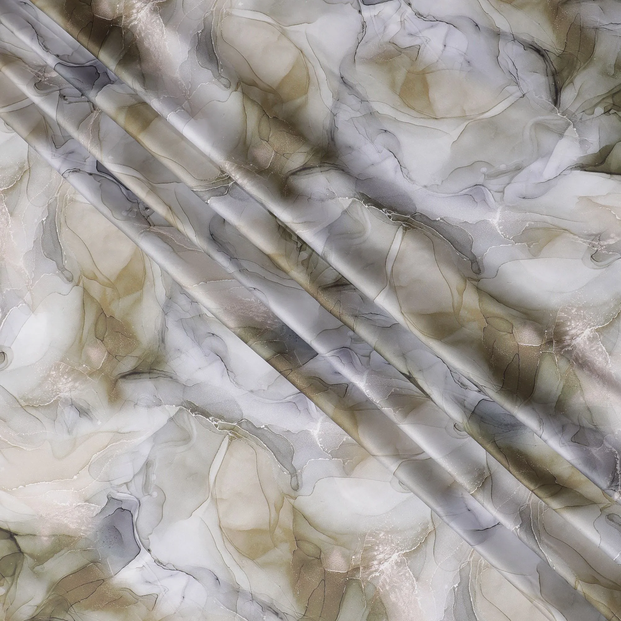 Ethereal Marble Swirl Modal Satin Fabric - 110cm Wide, Luxurious Textile from India-D18523