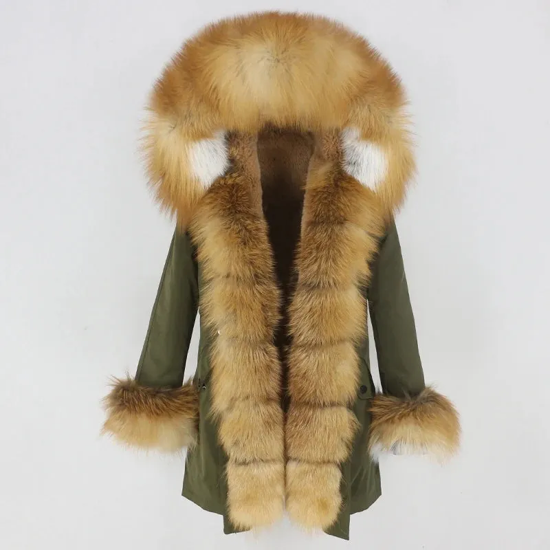 Fashion Jacket for Women with Real Fur. Coat Natural