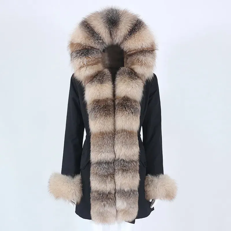 Fashion Jacket for Women with Real Fur. Coat Natural