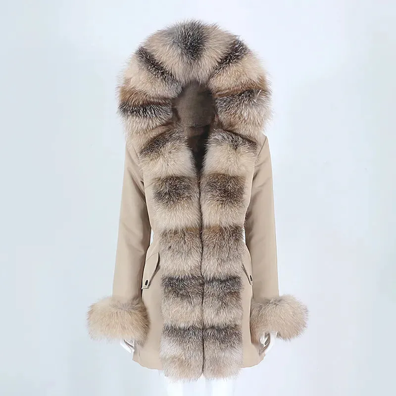 Fashion Jacket for Women with Real Fur. Coat Natural