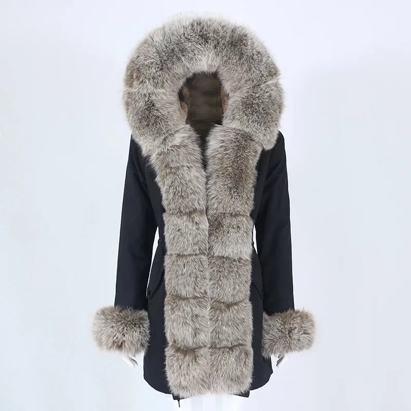 Fashion Jacket for Women with Real Fur. Coat Natural