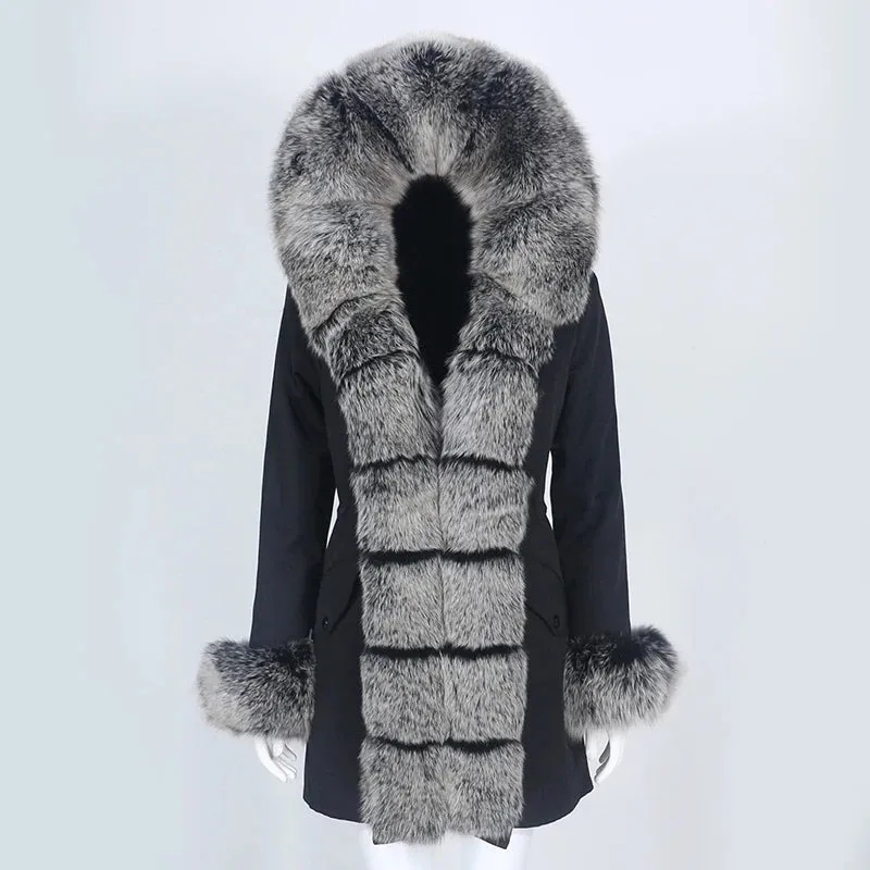 Fashion Jacket for Women with Real Fur. Coat Natural