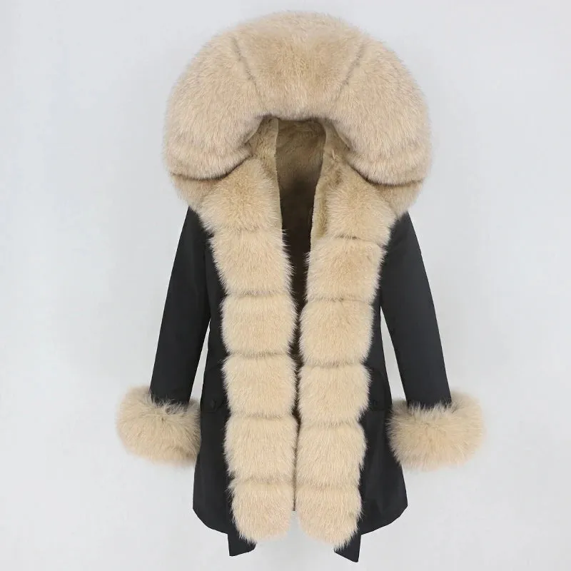 Fashion Jacket for Women with Real Fur. Coat Natural