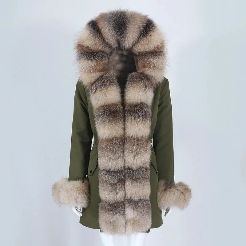 Fashion Jacket for Women with Real Fur. Coat Natural