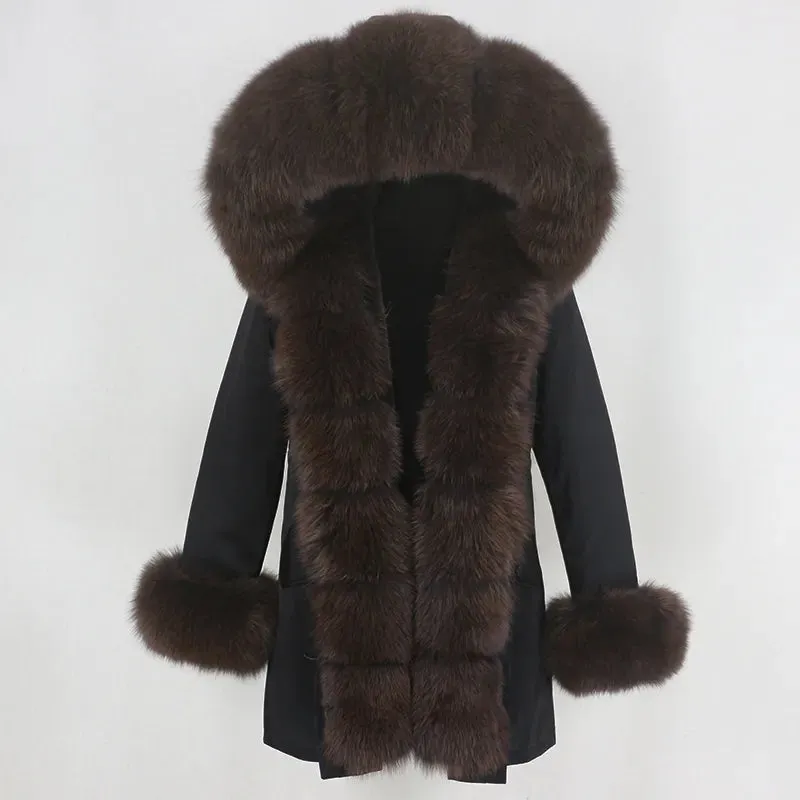 Fashion Jacket for Women with Real Fur. Coat Natural