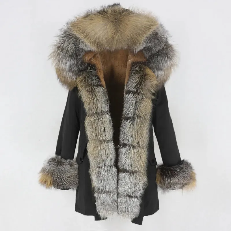 Fashion Jacket for Women with Real Fur. Coat Natural