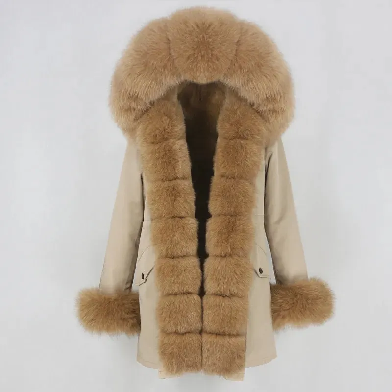 Fashion Jacket for Women with Real Fur. Coat Natural