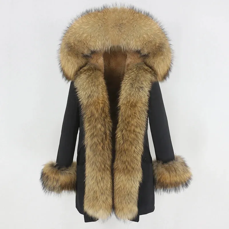 Fashion Jacket for Women with Real Fur. Coat Natural