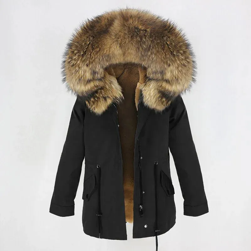 Fashion Jacket for Women with Real Fur. Coat Natural