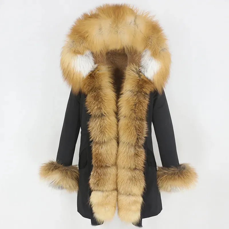 Fashion Jacket for Women with Real Fur. Coat Natural