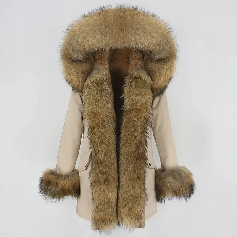 Fashion Jacket for Women with Real Fur. Coat Natural