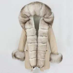 Fashion Jacket for Women with Real Fur. Coat Natural