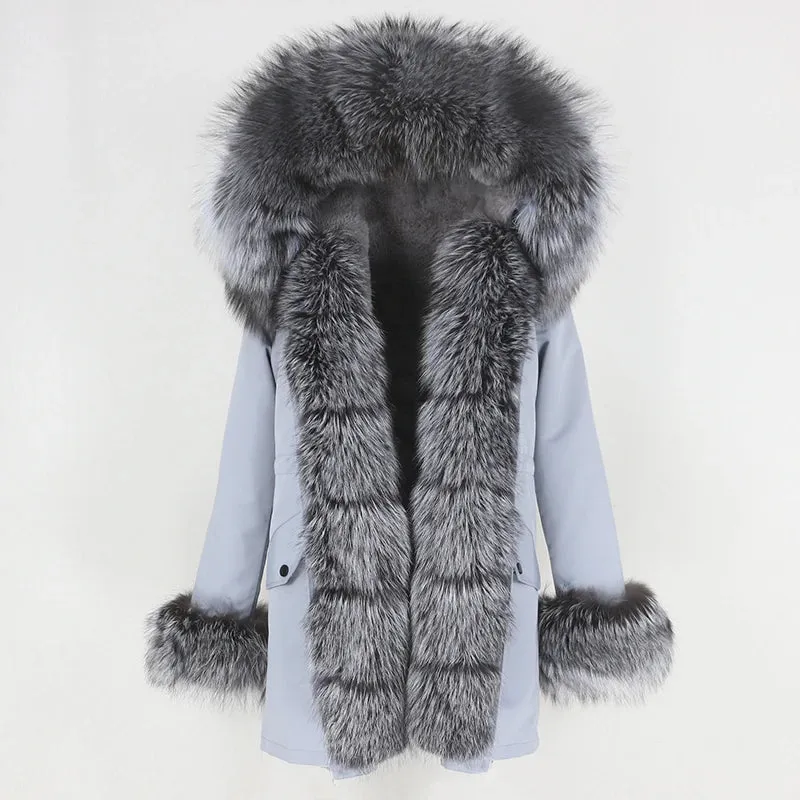 Fashion Jacket for Women with Real Fur. Coat Natural