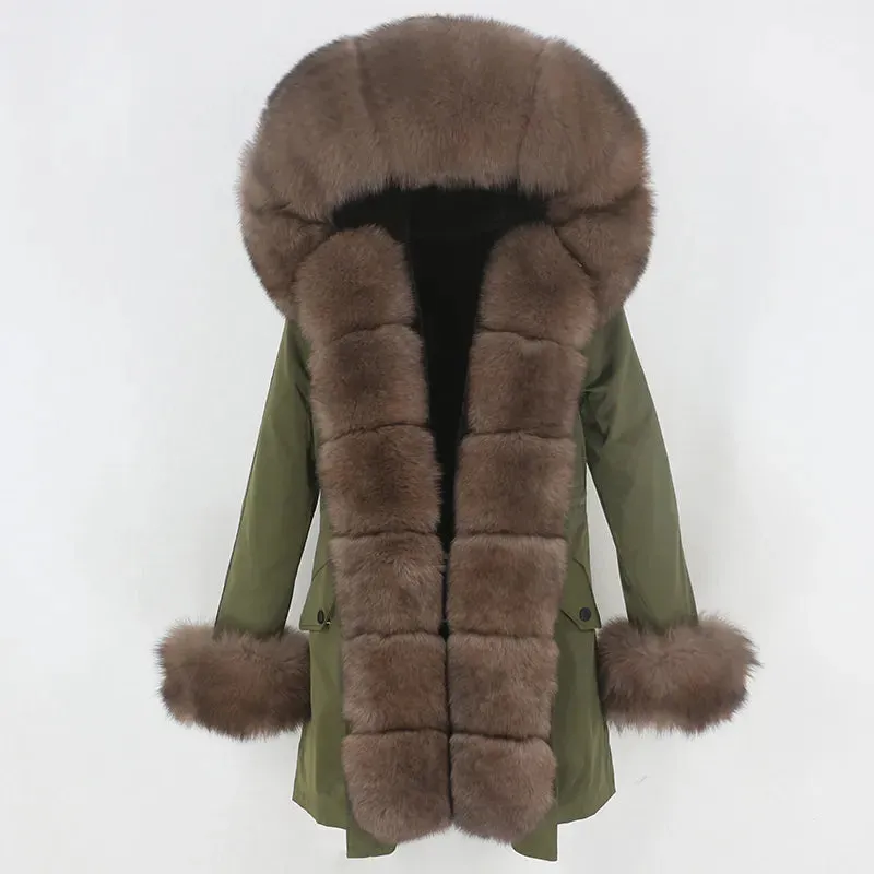 Fashion Jacket for Women with Real Fur. Coat Natural