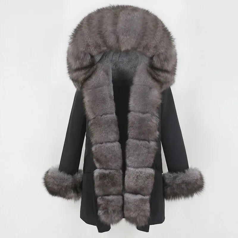 Fashion Jacket for Women with Real Fur. Coat Natural