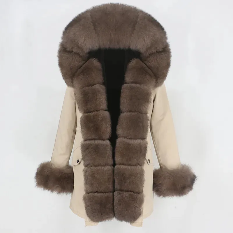 Fashion Jacket for Women with Real Fur. Coat Natural