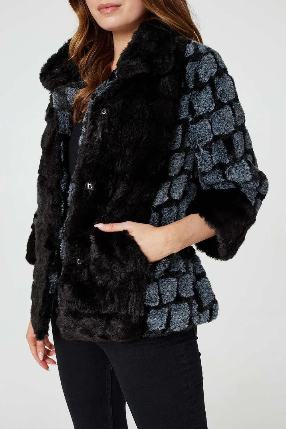 Faux Fur 3/4 Sleeve Cropped Jacket