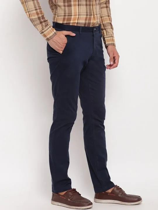 Gant Men Blue Solid Regular Fit Mid-Rise Chinos Trouser