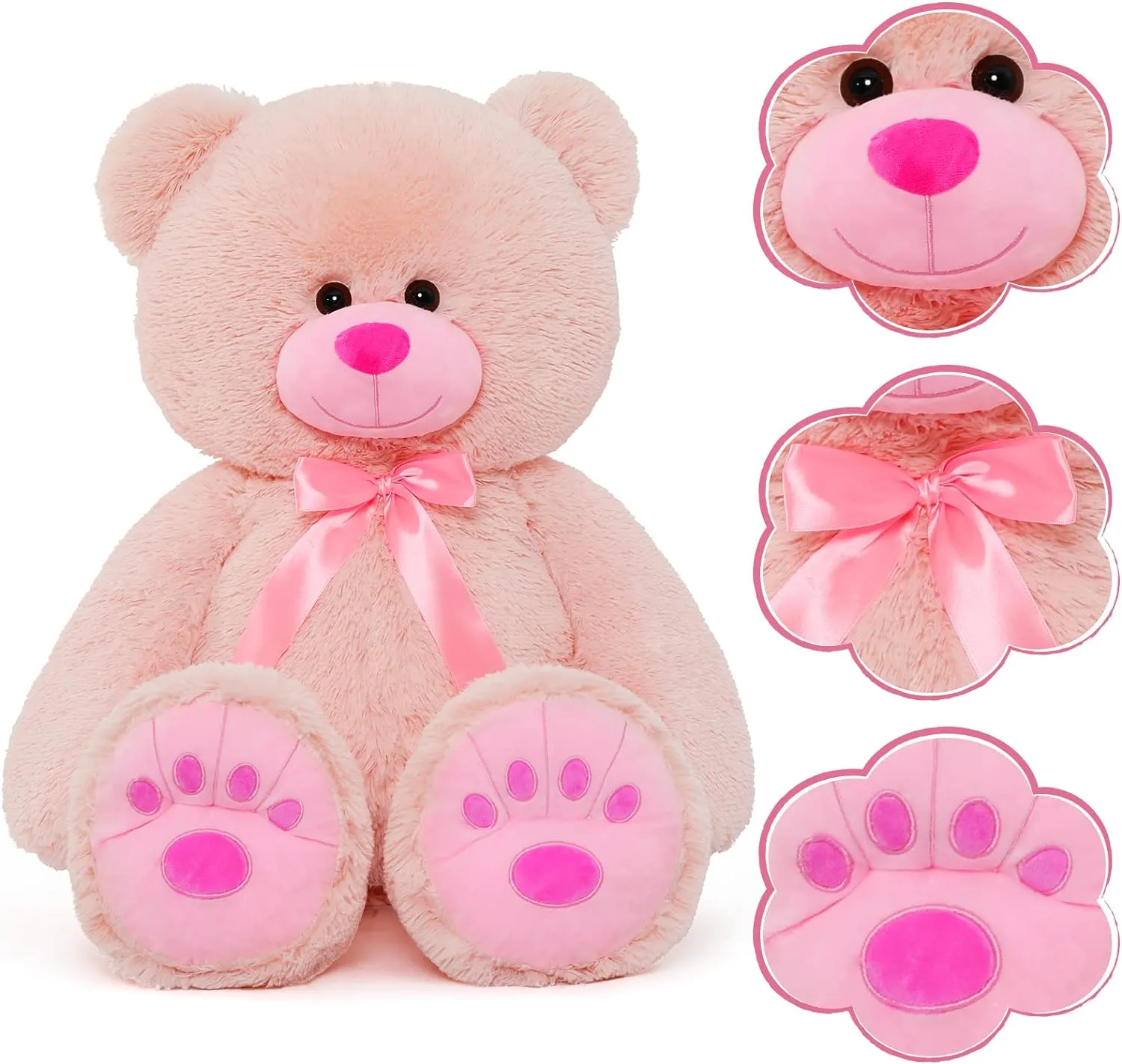 Giant Pink Teddy Bear Plush Toy, 35.4 Inches