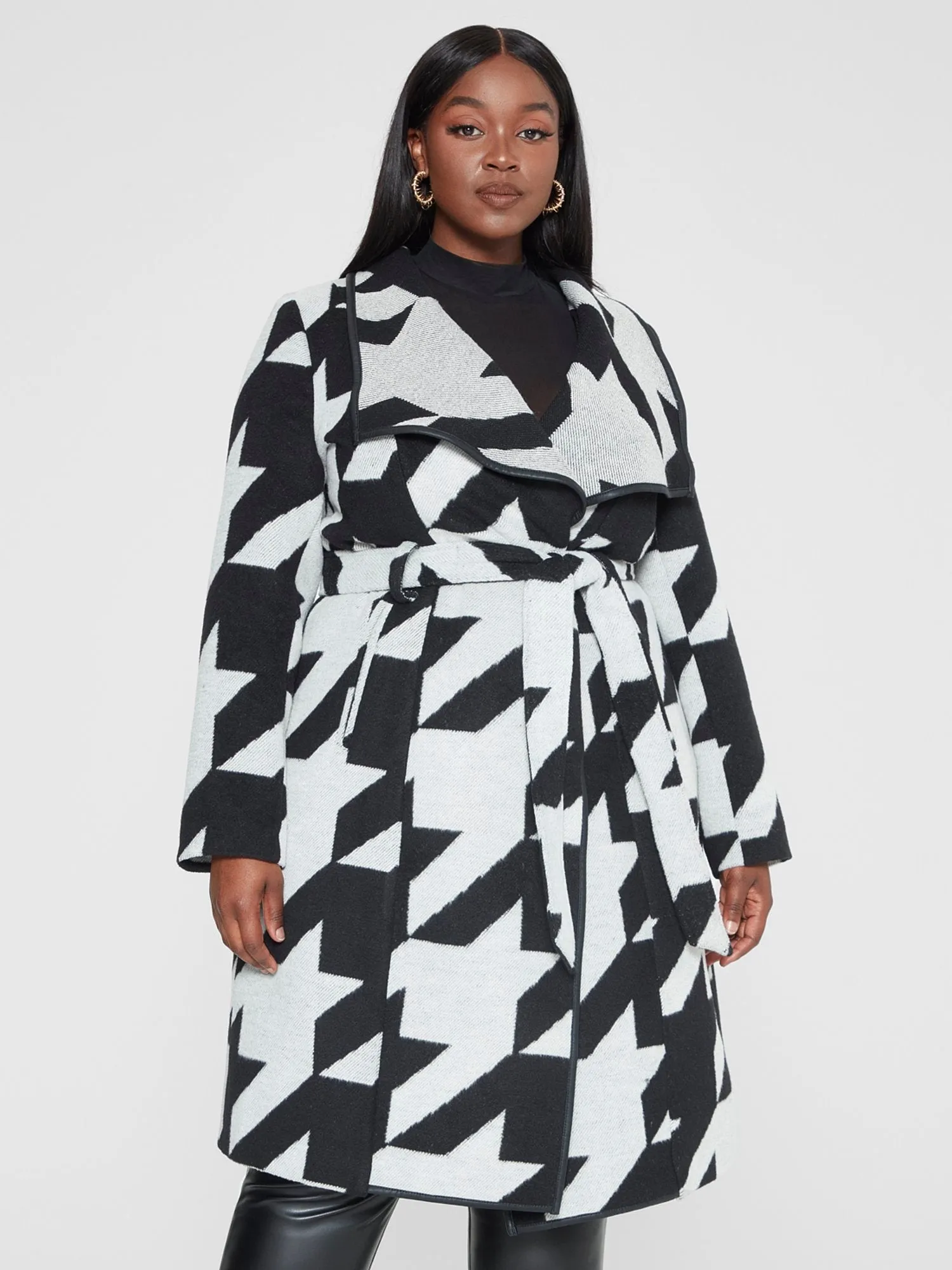 Giovanna Houndstooth Belted Coat