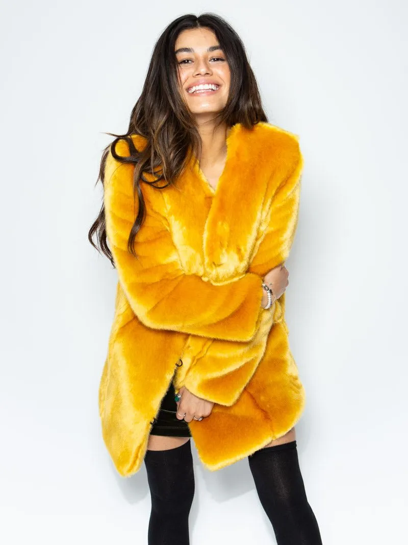 Golden Wolf V-Neck Luxe Faux Fur Coat | Women's