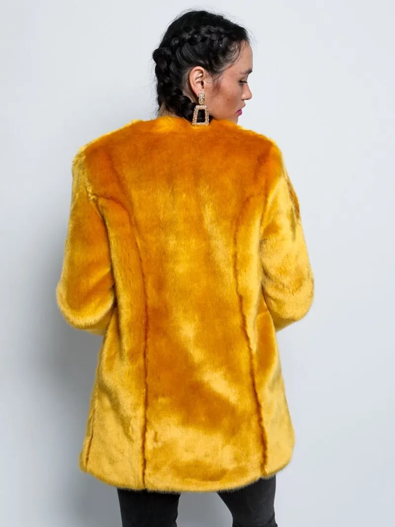 Golden Wolf V-Neck Luxe Faux Fur Coat | Women's