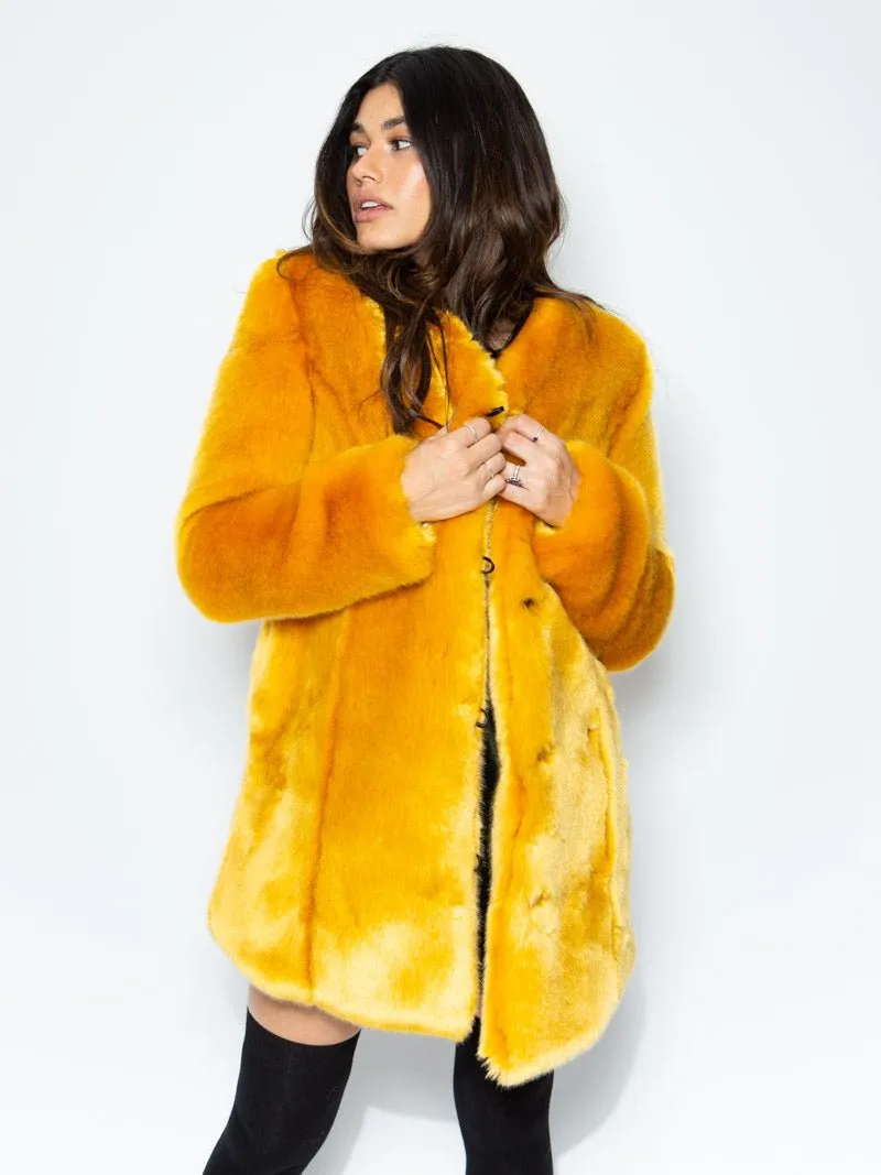 Golden Wolf V-Neck Luxe Faux Fur Coat | Women's