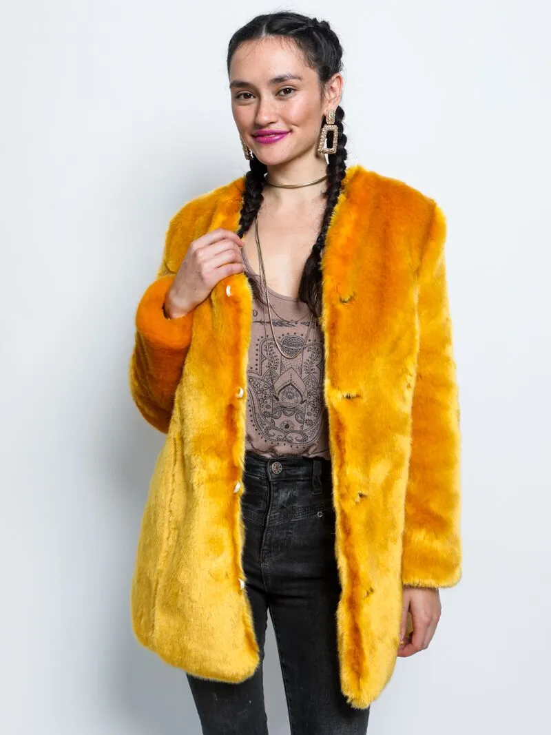 Golden Wolf V-Neck Luxe Faux Fur Coat | Women's