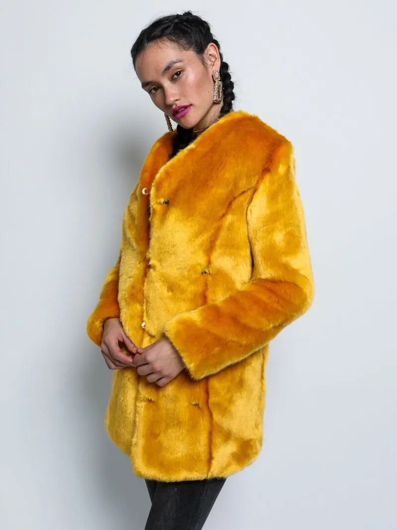 Golden Wolf V-Neck Luxe Faux Fur Coat | Women's