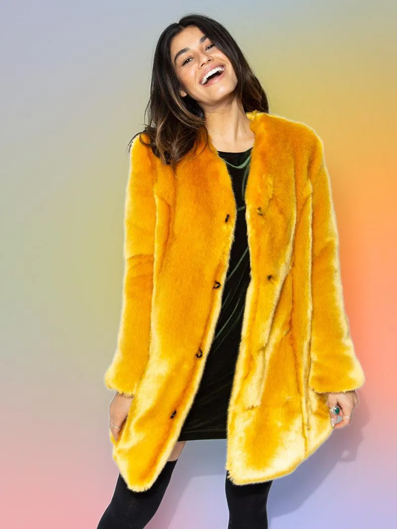 Golden Wolf V-Neck Luxe Faux Fur Coat | Women's