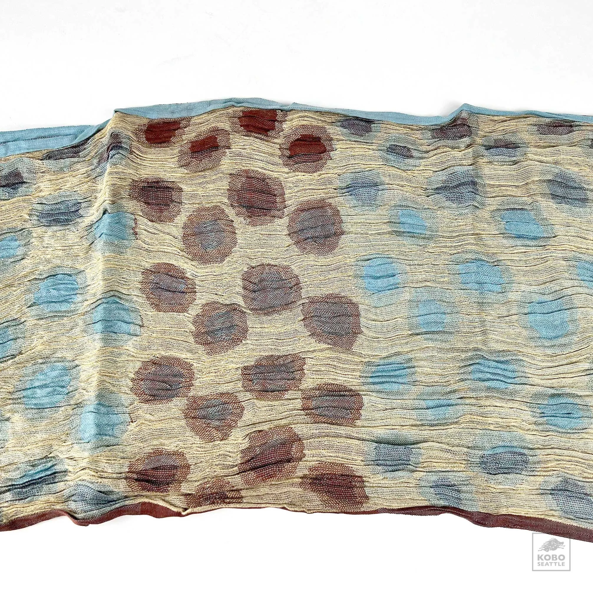 Handwoven Silk Crinkled Scarf - Blues/Browns/Ivory