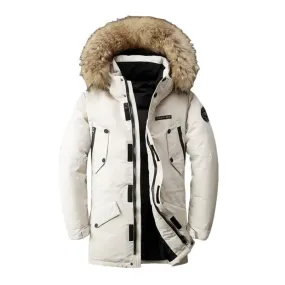 Ilooove - New Men's Thickened White Duck Down Coat Mid-length Winter Outerwear with Detachable Fur Collar for Fashionable Look