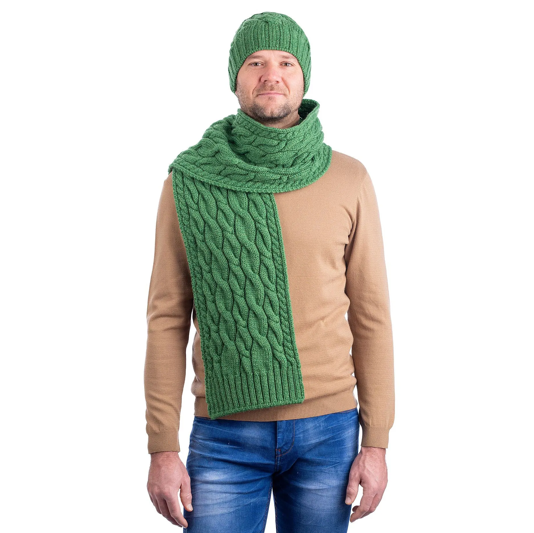 Irish Wool Cable Knit Aran Scarf for Men