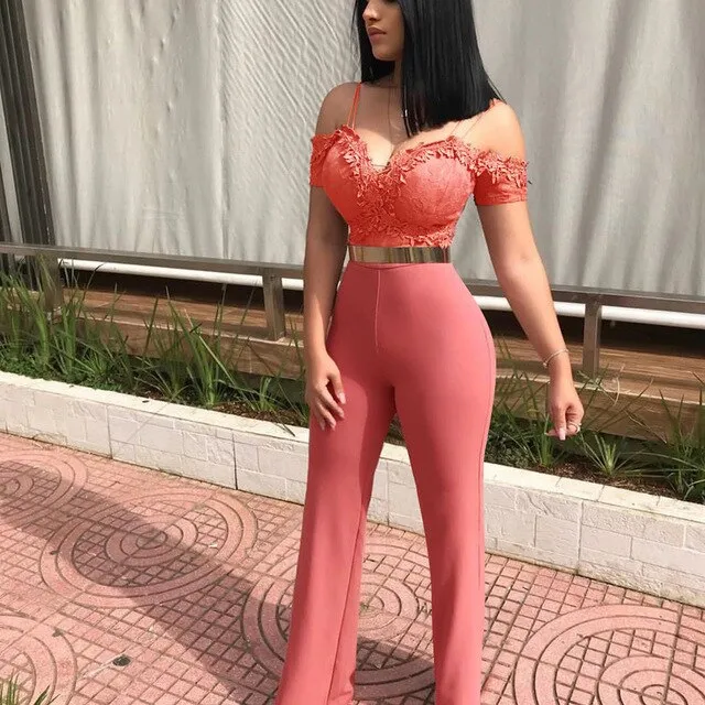 Jumpsuits Romper Women Sexy Strap Beach Club Jumpsuit Party Playsuit Female Wide Leg One Shoulder Backless Long Trousers Pants #