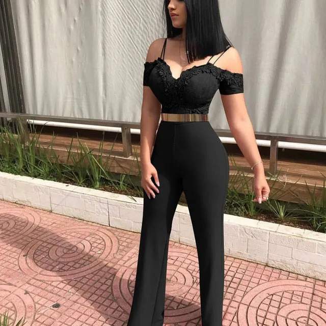 Jumpsuits Romper Women Sexy Strap Beach Club Jumpsuit Party Playsuit Female Wide Leg One Shoulder Backless Long Trousers Pants #