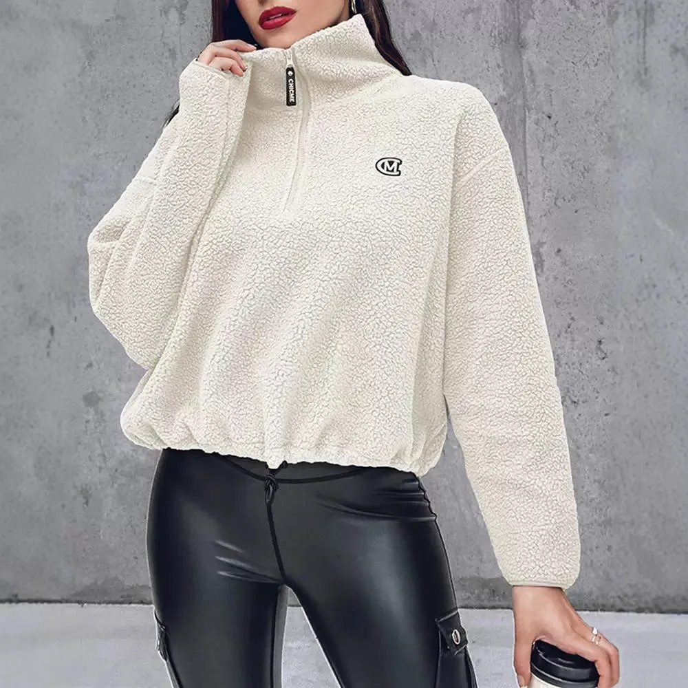 Lamb Fur Stand Collar Casual Long Sleeve Sweatshirt