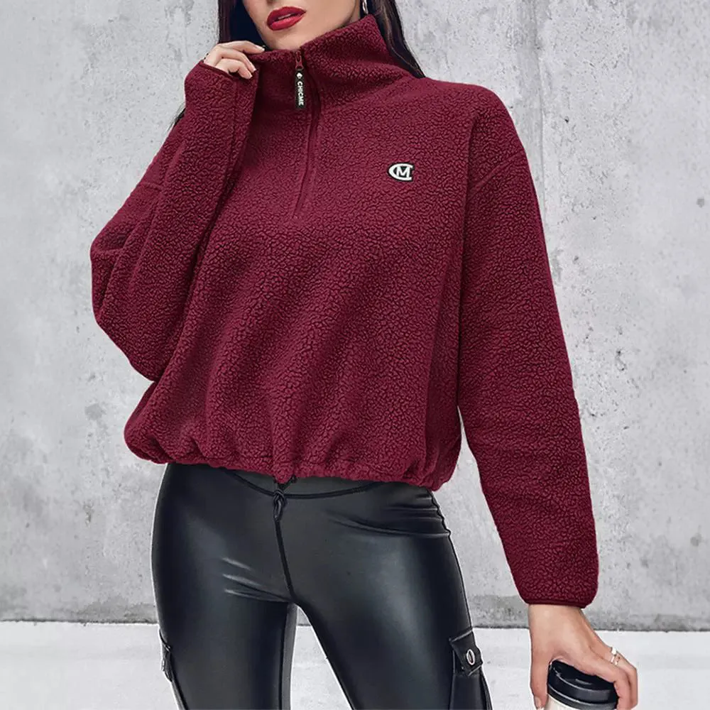 Lamb Fur Stand Collar Casual Long Sleeve Sweatshirt