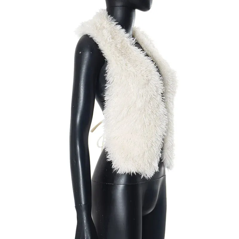 Lantana Fluffy Luxury Faux Fur Halter Vests (Outerwear)