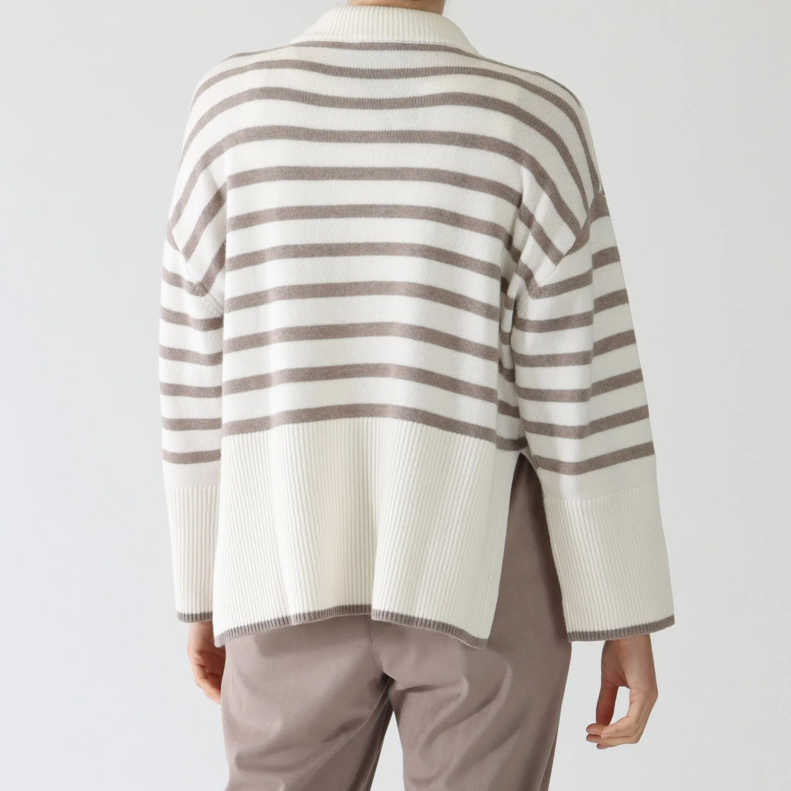 Latte & Tortora Striped Polo Neck Sweater