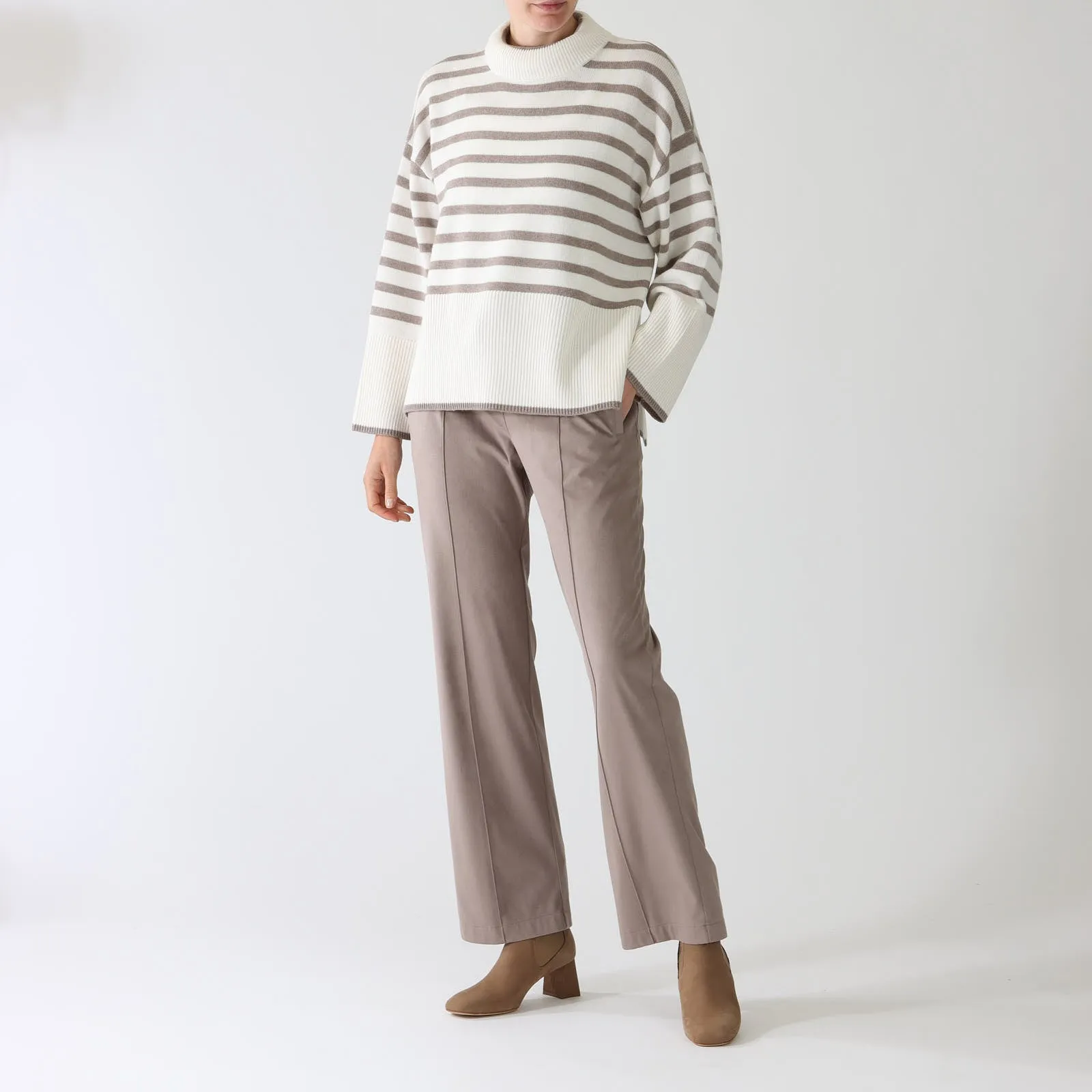 Latte & Tortora Striped Polo Neck Sweater