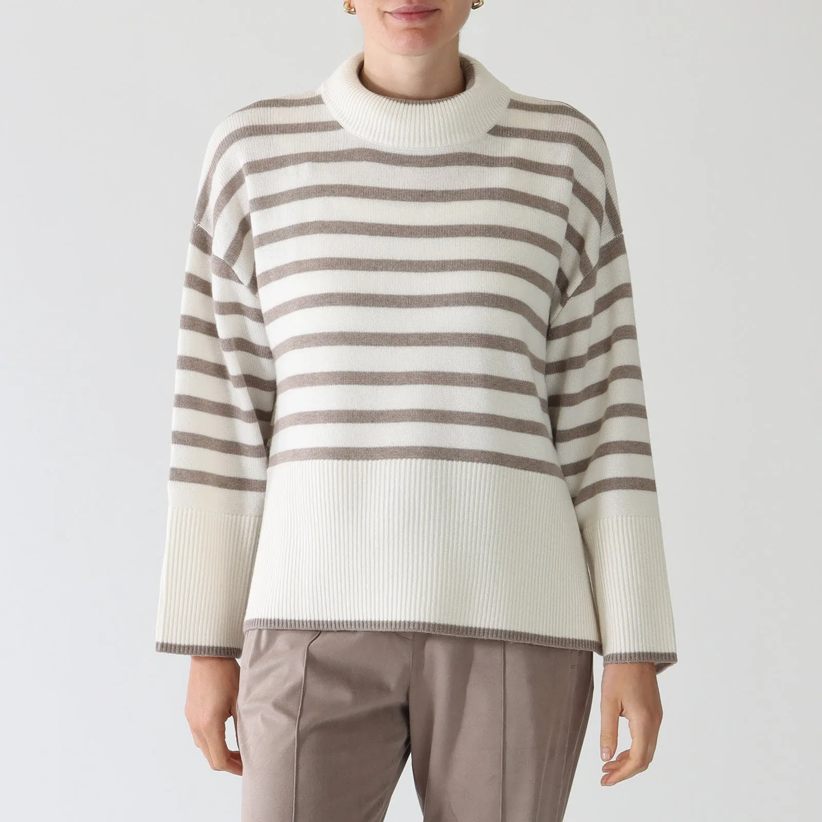 Latte & Tortora Striped Polo Neck Sweater