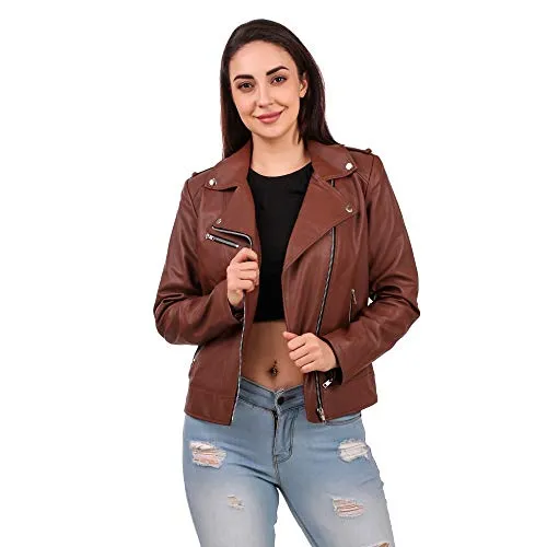 Leather Retail Faux Fur Women's Girl'S Solid Biker Jacket_Lrfrbrme004_Brown_M