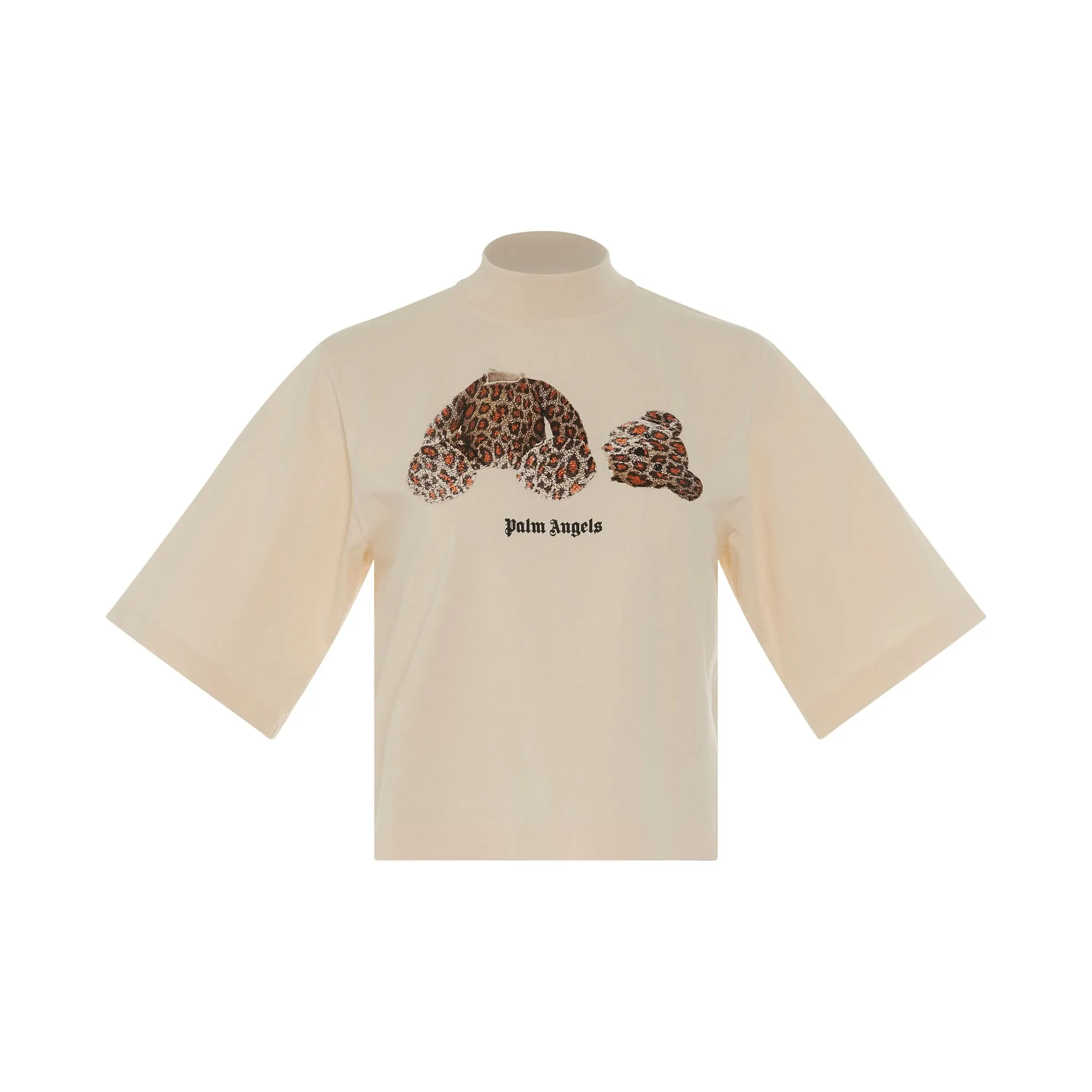 Leopard Bear Cropped T-Shirt in Off White